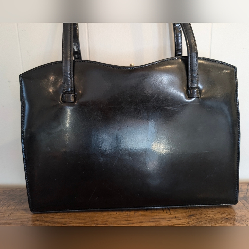 Adrian Gold London 60s 70s Black Patent Leather Vintage Satchel - Collection Bag - Picture 3 of 16